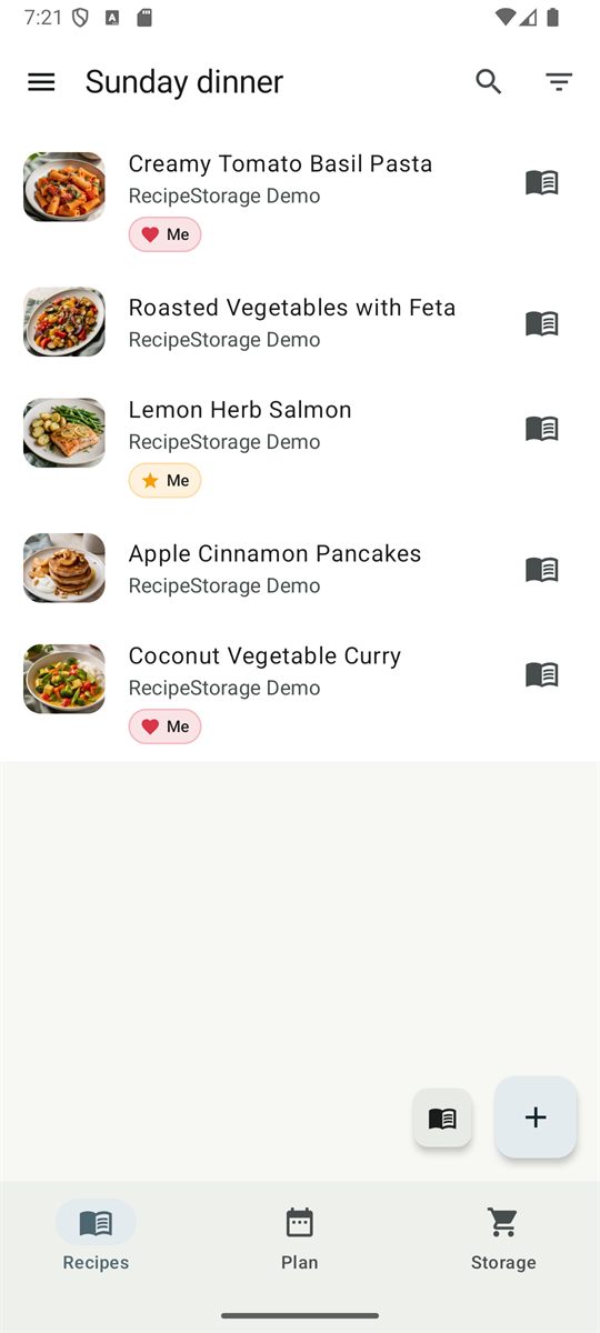 Bebilderte Rezeptliste