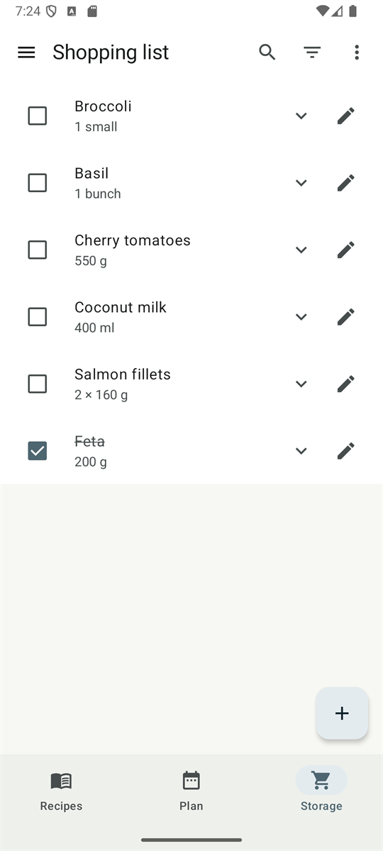 Einkaufsliste mit Zutaten und Mengen